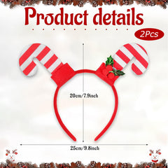 QDTK candy cane headband leaves detail closeup for playful party look.