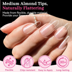 QIEK Half-matte almond tips inner texture for quick, gentle adhesion.