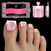 QIEK press-on toenails with baby pink French tips for chic full-cover pedicure