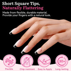 QIEK Short Square Tips with thin edge blend seamlessly with natural nails