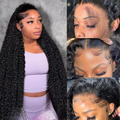 Qiikota deep wave wig 30-inch lace frontal close-up showing a realistic hairline.