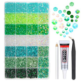 qiipii 28-grid green resin rhinestones box open inspires colorful craft designs.
