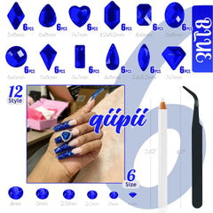 qiipii multi-shaped flatback rhinestones in sapphire blue for creative nails