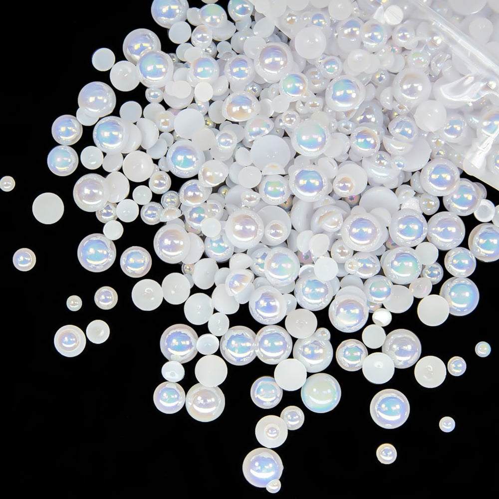 qiipii white AB half-round pearl 4mm close-up for nail art and small jewelry embellishment.