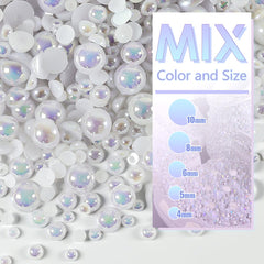 qiipii white AB half-round pearl 5mm ideal for accessory accents and DIY nails.