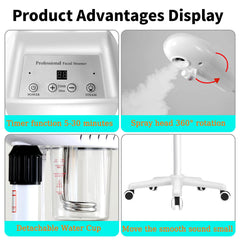 Qinrunkoi professional facial steamer removable-cup supports simple refills and steady steam