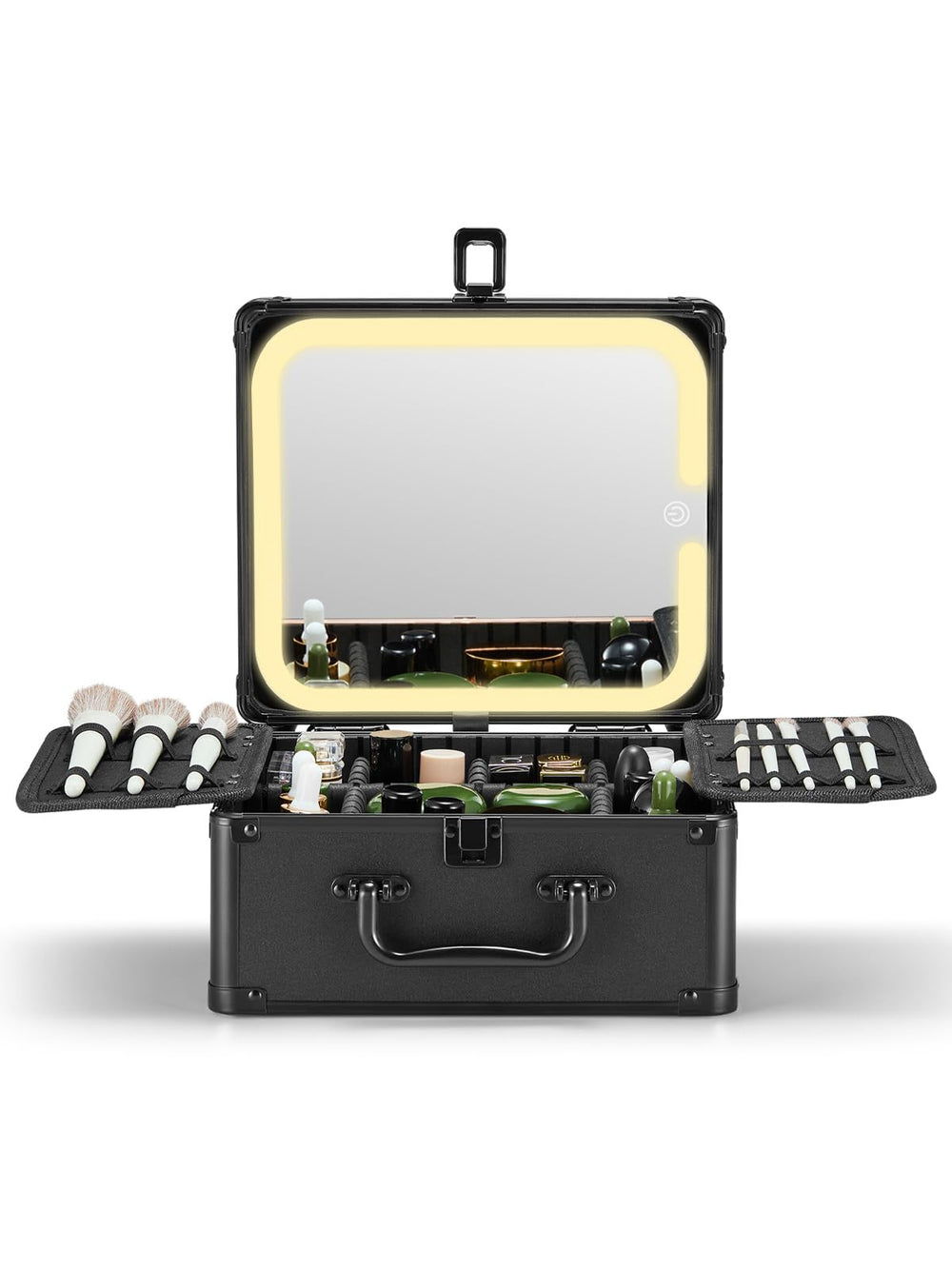 Qislee makeup box with detachable lighted mirror for on-the-go grooming.