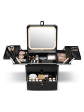 Qislee makeup box with drawer and four trays keeps cosmetics organized on the go