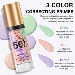 QIUFSSE SPF 50 swatch shows sun protection in makeup base.