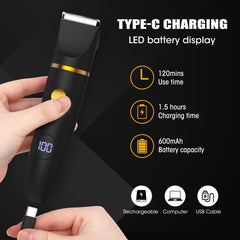 QREEYX Manscape Body Trimmer LED display shows battery status at a glance