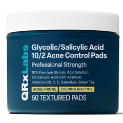 QRxLabs Salicylic-Glycolic Pads 50-count jar for daily exfoliation and clearer pores.