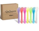 QsQueen cosmetic spatula collection showing 100pcs for makeup, DIY skincare, and sampling