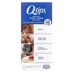 Q-tips cotton swabs soft-ends close-up highlighting plush cotton tips for gentle precision.