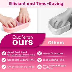 Quaferen dual nail soaking bowl hands soaking setup shows warm, efficient polish removal.