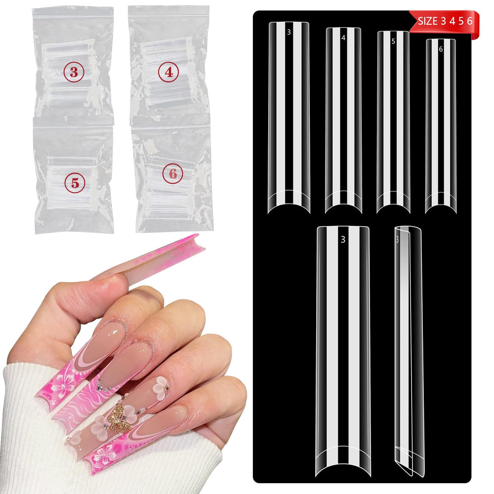Quaferen No C Curve Square Refill Nail Tips in clear 3XL for salon-grade long nails