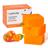 QualiLife persimmon soap bar lather close-up with creamy bubbles for gentle cleansing.