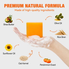 QualiLife persimmon soap bar shea butter close-up emphasizing deep hydration.