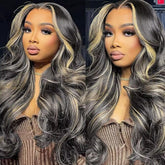 QUANDIAN 28-inch balayage lace-front wig front view with natural hairline for seamless daily wear.