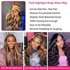 QUANDIAN 28-inch 13x6 ombre lace front wig cap construction showing breathable lace