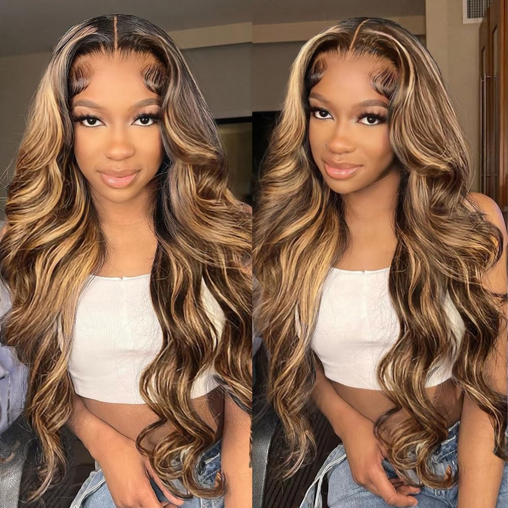 QUANDIAN 28-inch 13x6 ombre lace front wig hairline closeup for natural look