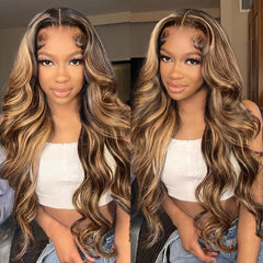 QUANDIAN 28-inch 13x6 ombre lace front wig hairline closeup for natural look