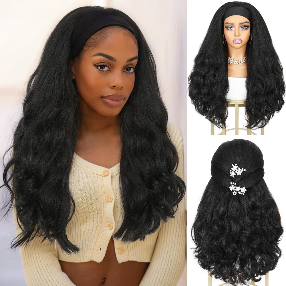 Quantum Love Yaki Curly Headband Wig front view shows natural hairline for everyday wear.