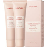 QUARXERY Purifying Exfoliating Gel bottle on shelf for a clean, refreshed complexion.