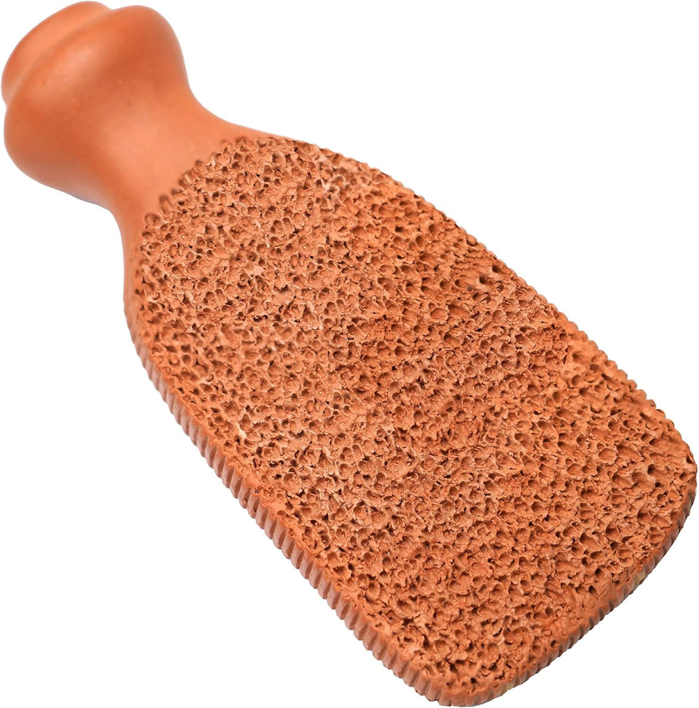 QUBA LINEN pumice stone two-sided terra cotta scrubber for exfoliating feet, hands, and body