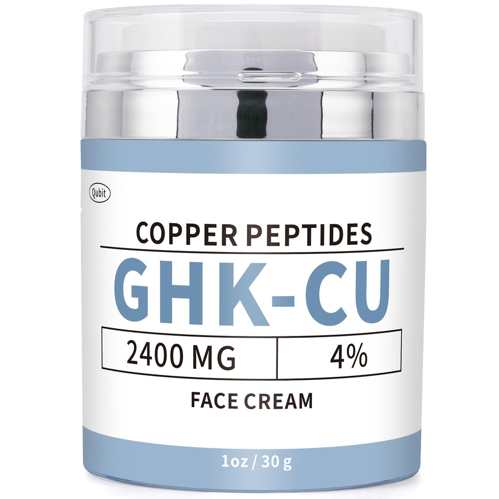 QUBIT GHK-Cu face cream tube close-up showing lightweight hydration for daily use