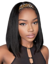 QUEENTAS 14-inch bob headband wig front view shows glueless, quick daily styling