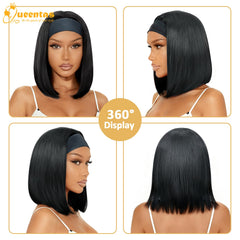 QUEENTAS 14-inch bob headband wig ponytail-ready close-up illustrates versatility