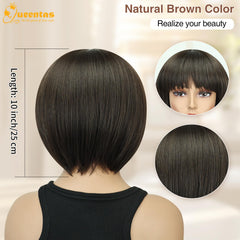 QUEENTAS bob wig straight hair texture ideal for cosplay or parties.