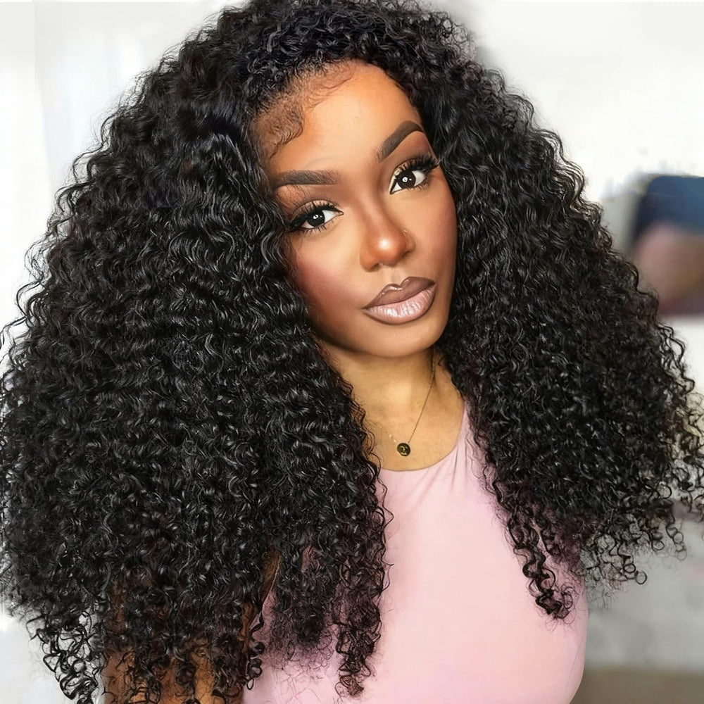 Querary Kinky Curly Half Wig 20inch worn by model for natural volume.