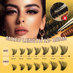 QUEWEL 80D+100D lash clusters in 12-18mm length for volume.