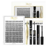 QUEWEL DIY eyelash extensions kit 144pcs, easy at-home lash application for salon-like results.