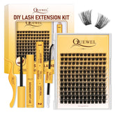 QUEWEL DIY lash-extension-kit contents show beginner-friendly at-home setup.