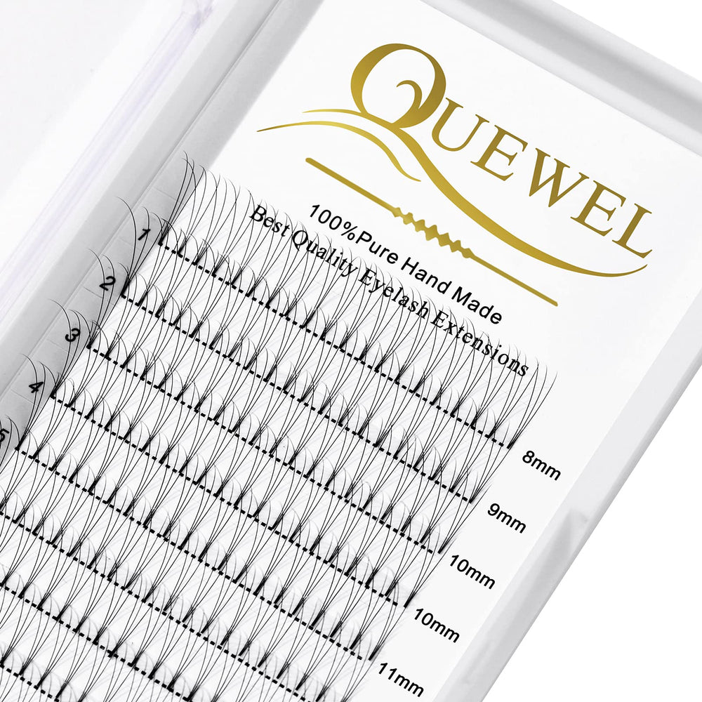 QUEWEL premade fans on tray for fast professional lash applications