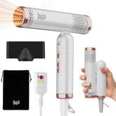 QUICO travel hair dryer front view with nozzle for focused airflow and quick styling