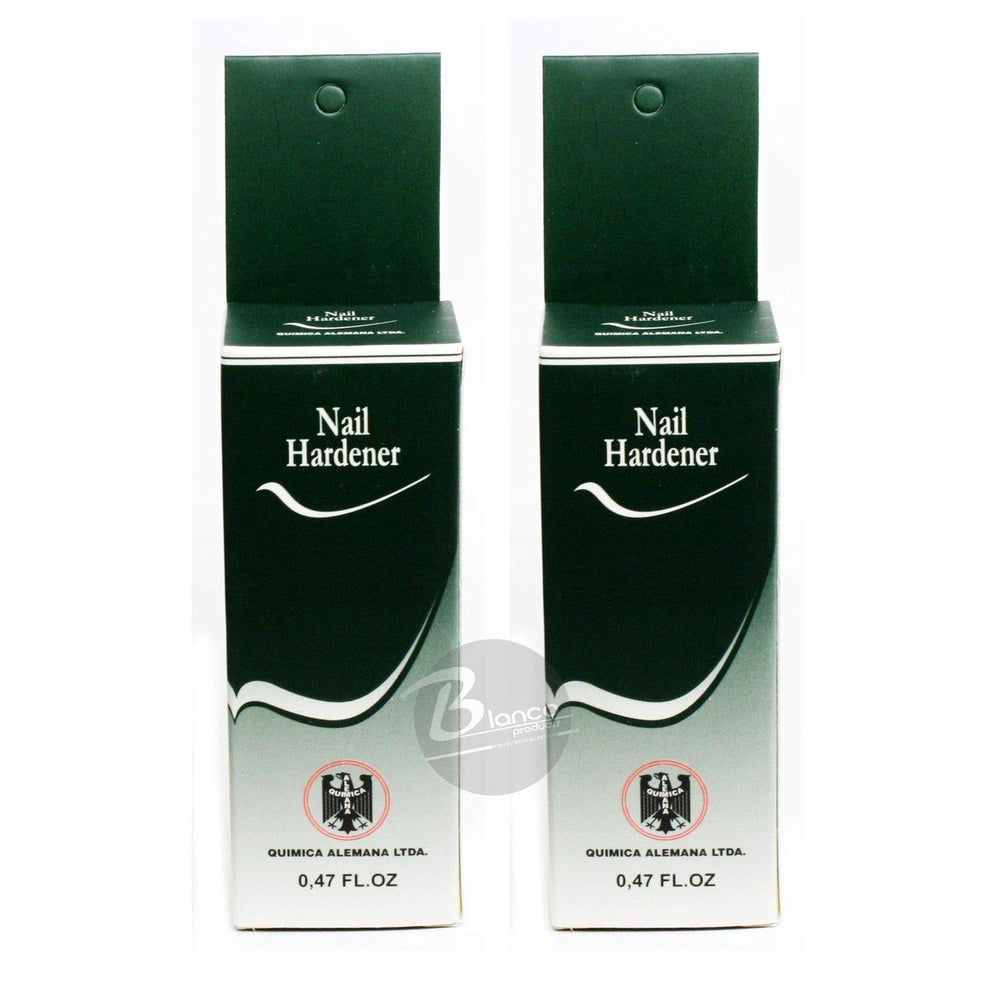 Quimica Alemana Nail Hardener bottle close-up showing strength benefits