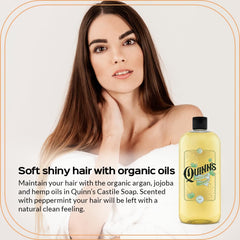 Quinn's Peppermint castile drops illustrate refreshing scent for quick wash.