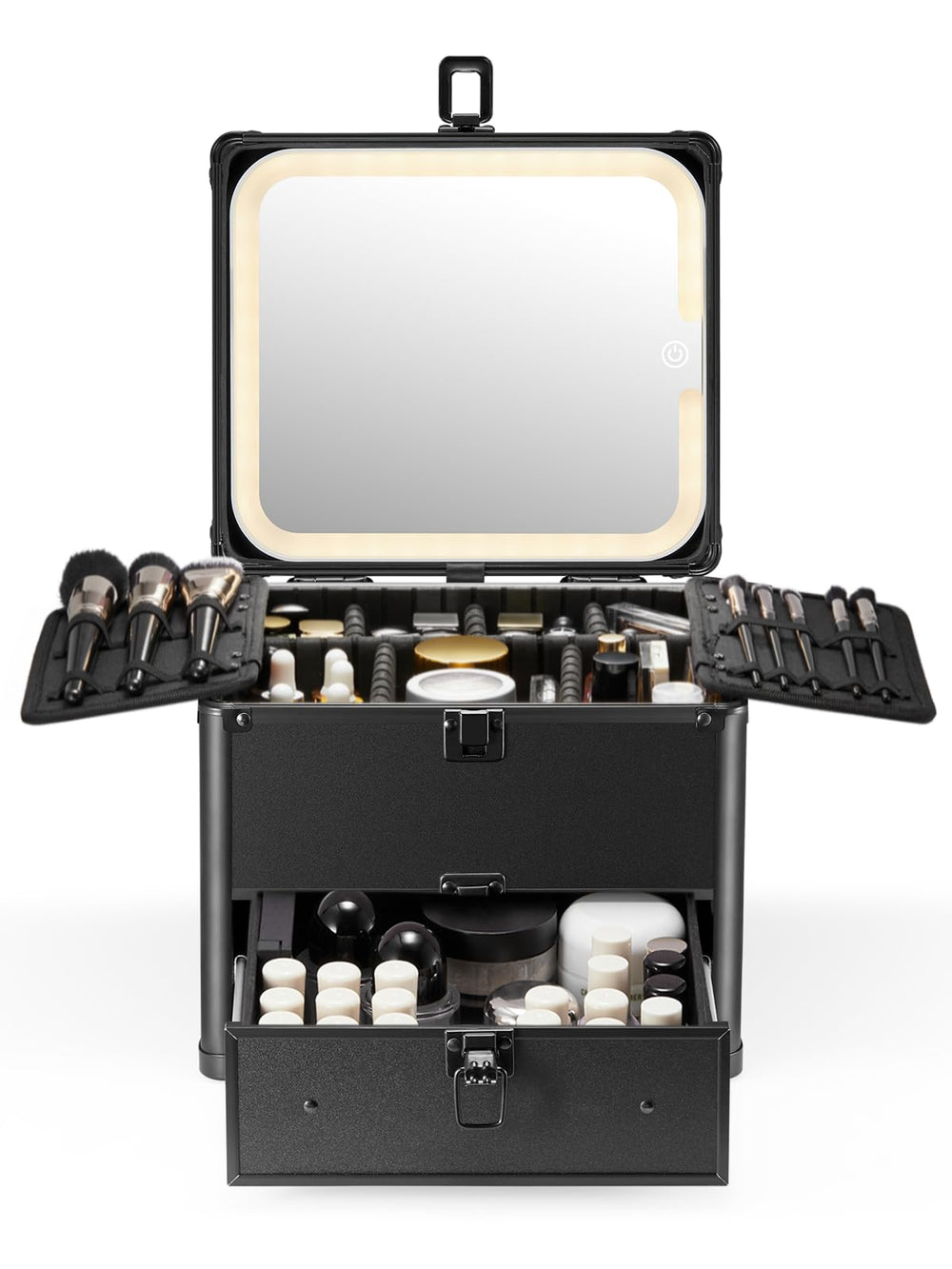 Qislee makeup box with drawer keeps cosmetics organized on the go.