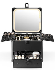 Qislee makeup box with drawer keeps cosmetics organized on the go.