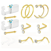 QWALIT 2pack nose piercing kit gold nose gun shown for easy at-home piercing readiness.