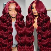 QZOQZO 28 Inch 99J Burgundy Lace Front Wig showcased in its full glory.