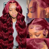 QZOQZO 99J burgundy lace-front wig with natural hairline and 13x6 front area