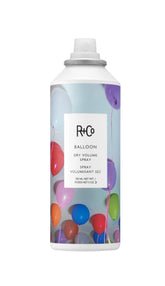 R+Co Balloon dry-volume spray bottle delivering instant volume boost for limp hair.