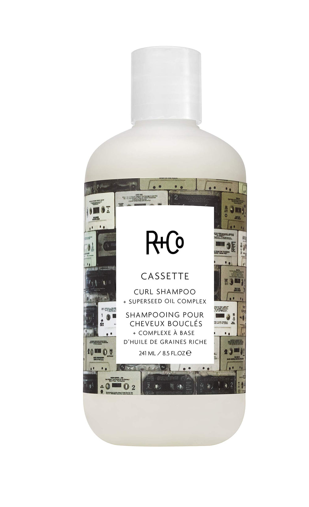 R+Co CASSETTE Curl Shampoo bottle ready for gentle curl cleansing.