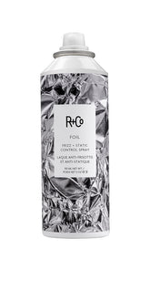 R+Co Foil Frizz Spray bottle delivers smoothness and static control for frizz-free days