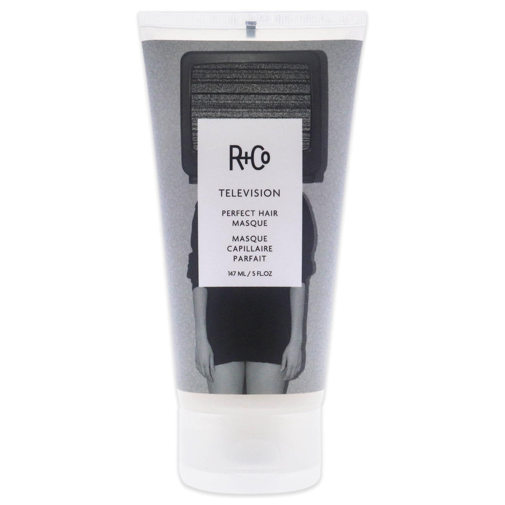 R+Co Television Masque packaging showcases premium haircare for hydration and frizz control