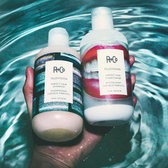 R+Co Television Perfect Hair bottle pour captures smooth, even distribution.